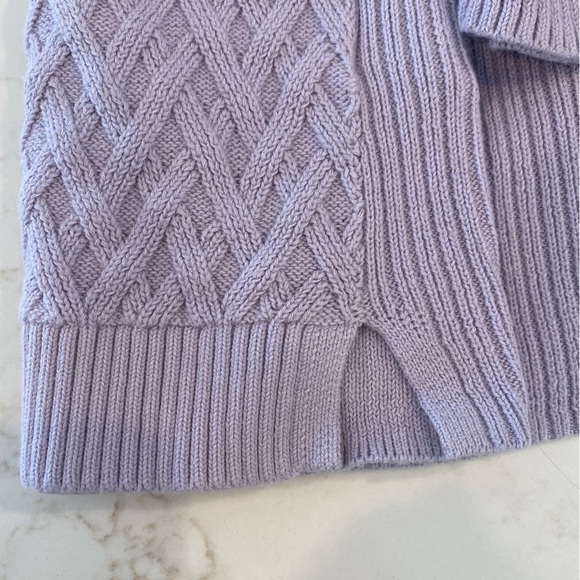 Lands’ End Sweater V-Neck Long Sleeve Cable Knit Cotton Lavender Medium Tall - Picture 3 of 4